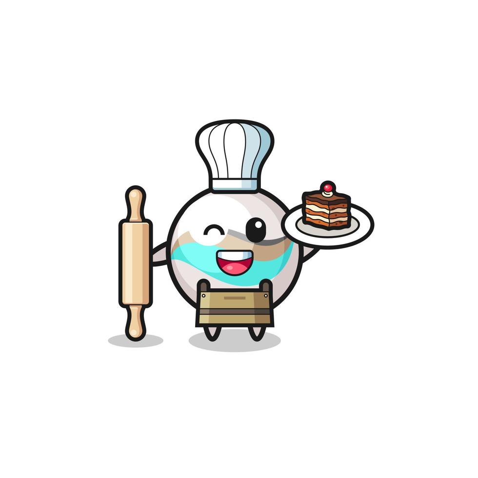 marble toy as pastry chef mascot hold rolling pin vector
