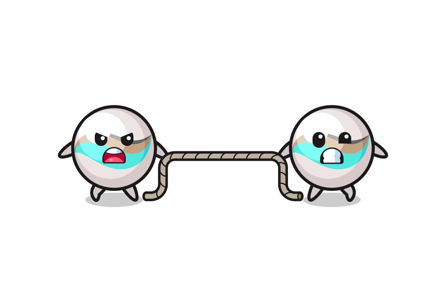 cute marble toy character is playing tug of war game vector