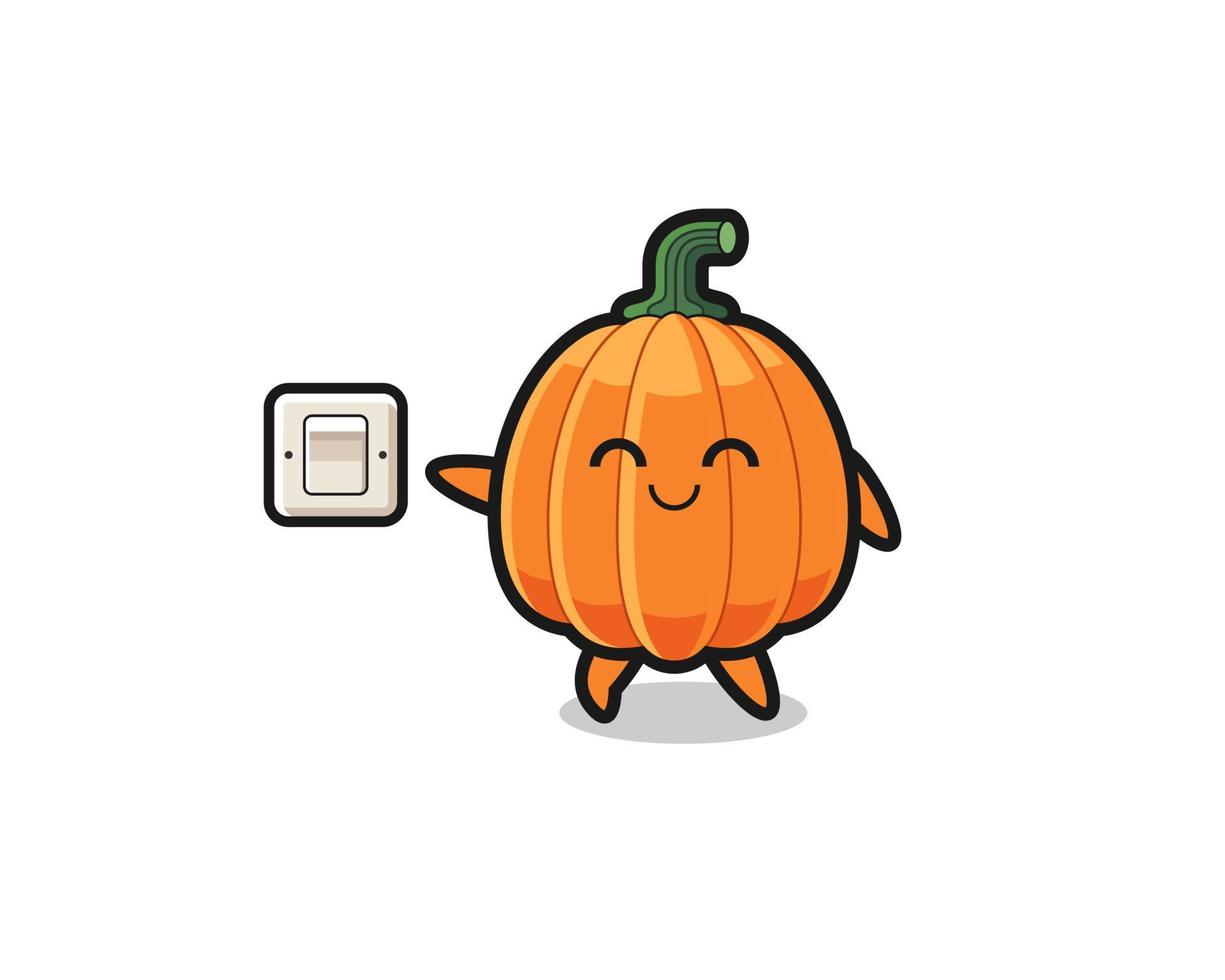 cartoon pumpkin is turning off light vector