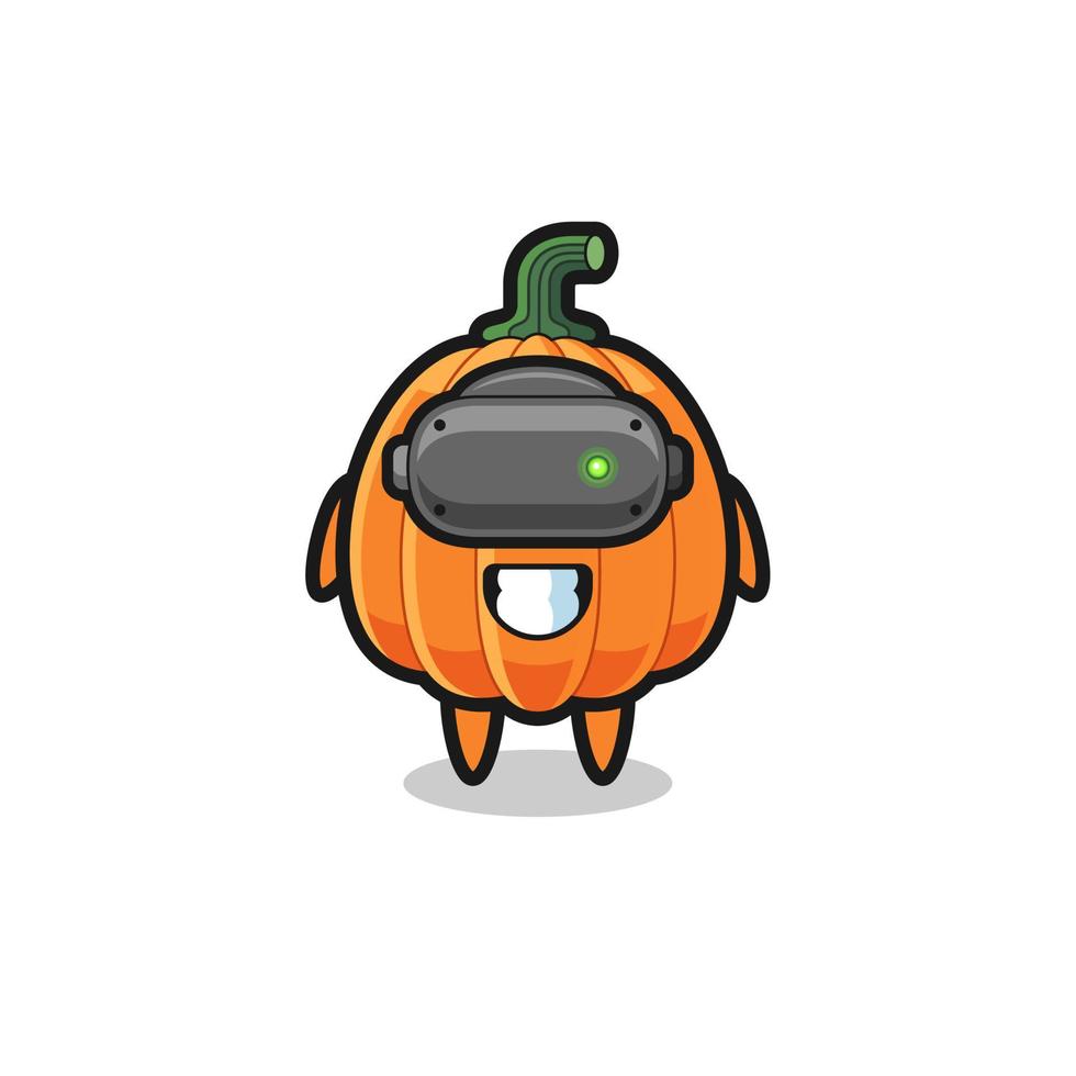 cute pumpkin using VR headset vector