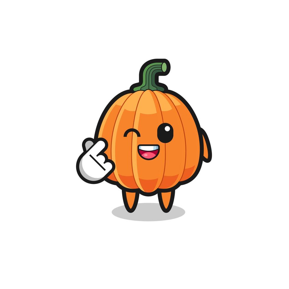 personaje de calabaza haciendo corazón de dedo coreano vector