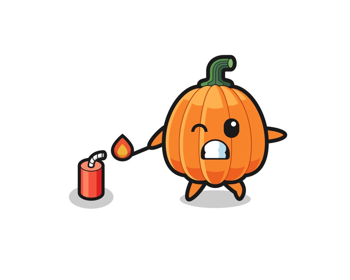 pumpkin mascot illustration playing firecracker vector