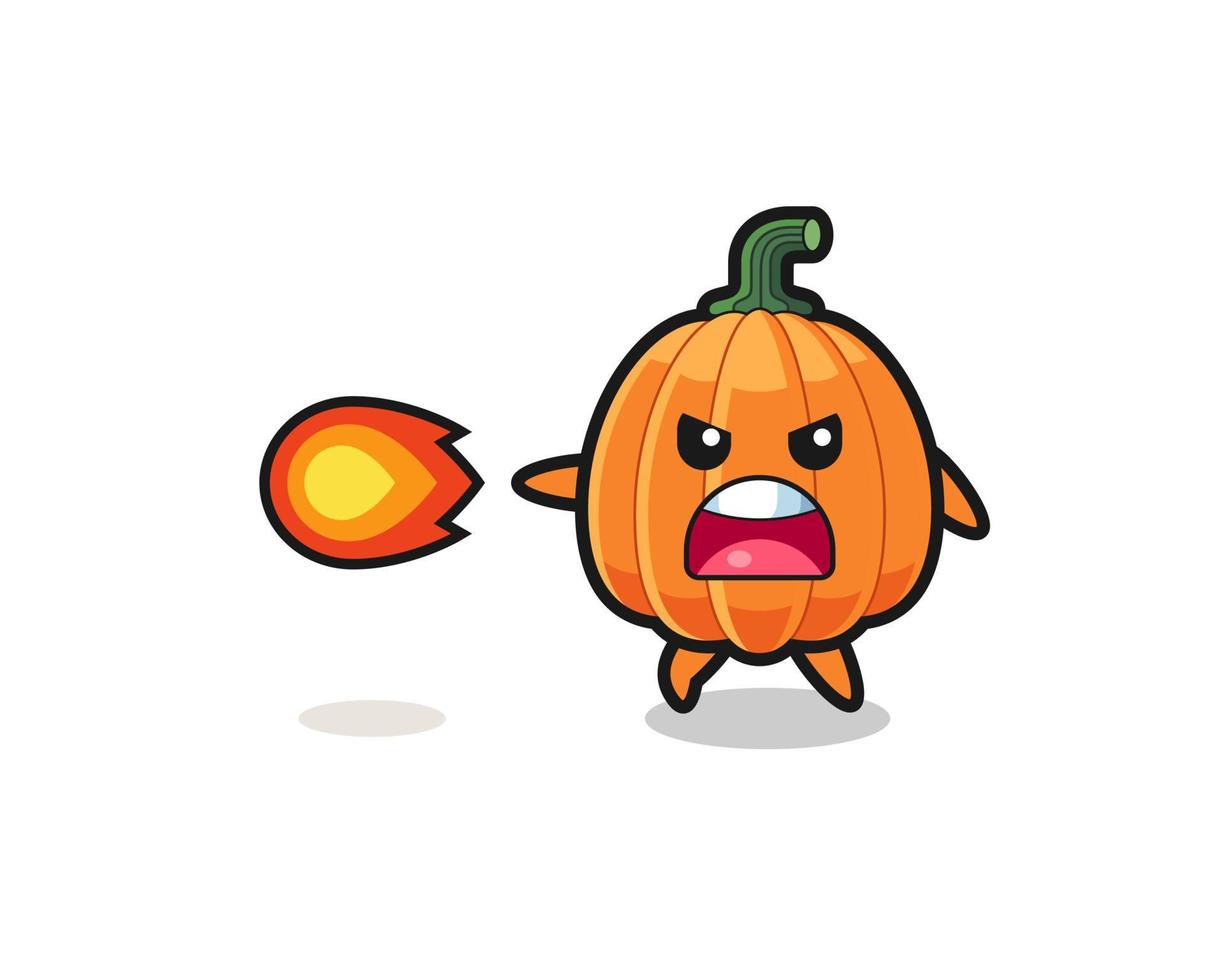 cute pumpkin mascot is shooting fire power vector