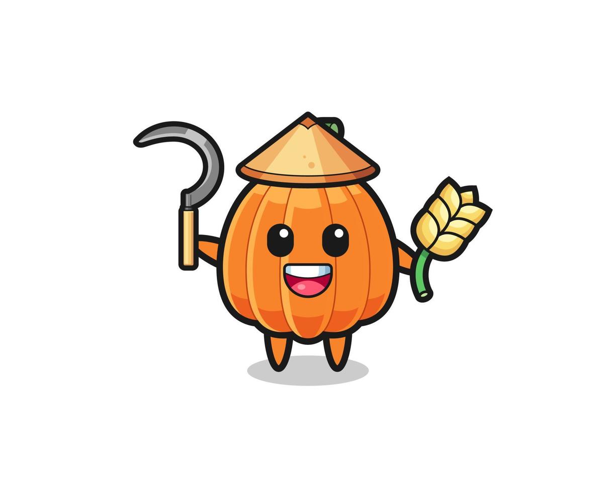 pumpkin Asian farmer holding paddy vector