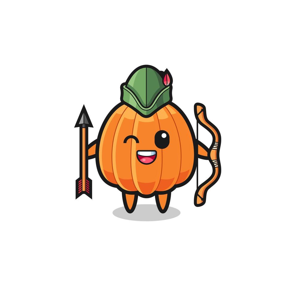 pumpkin cartoon as medieval archer mascot vector