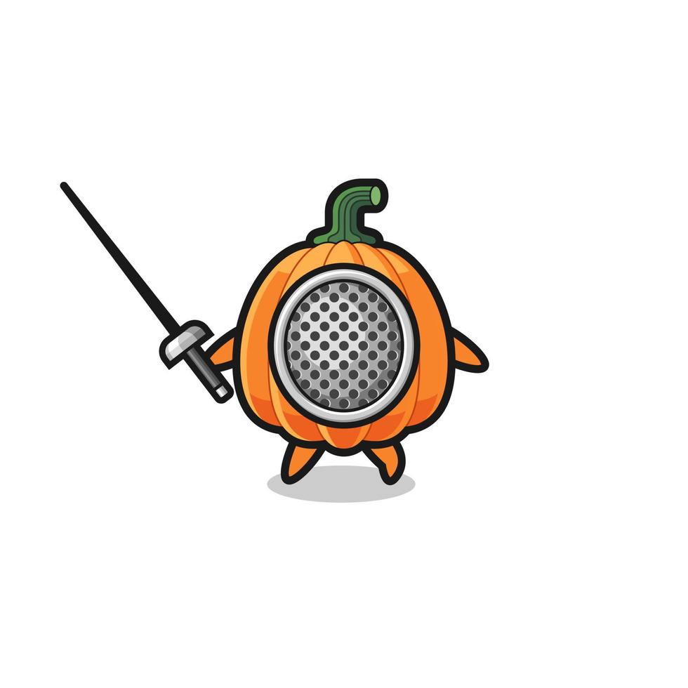 pumpkin earth cartoon as fencer mascot vector