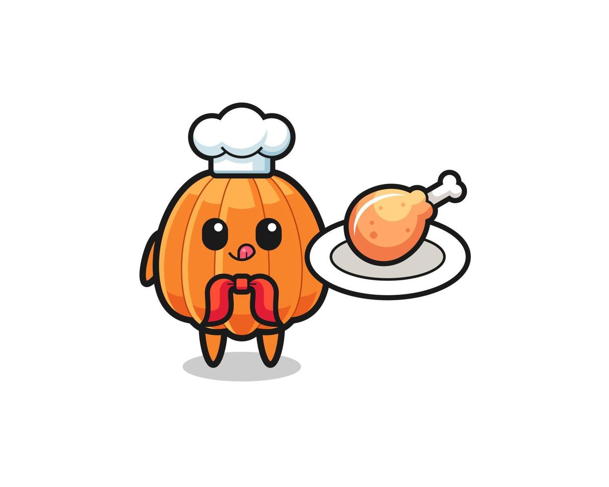 pumpkin fried chicken chef cartoon character vector