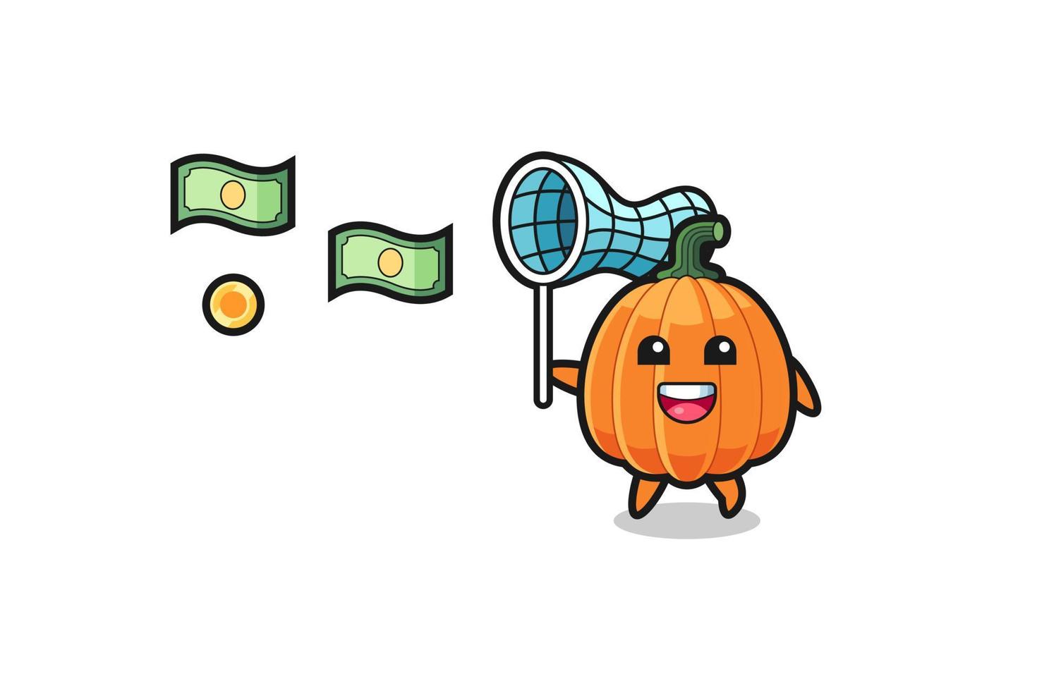 ilustración de la calabaza atrapando dinero volador vector