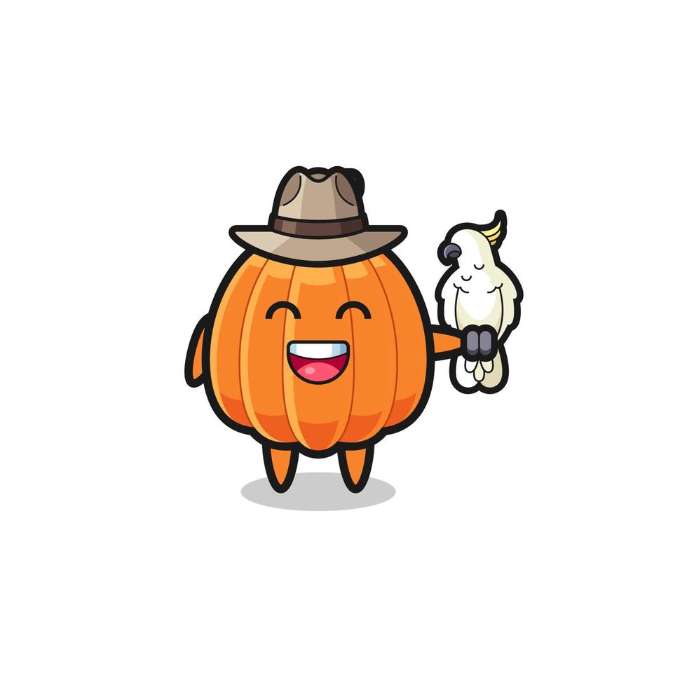 pumpkin zookeeper mascot with a parrot vector