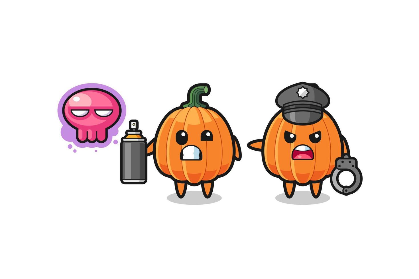 pumpkin cartoon doing vandalism and caught by the police vector