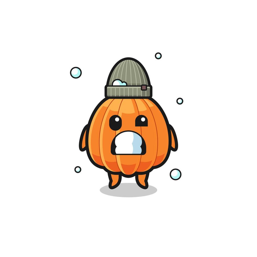cute cartoon pumpkin with shivering expression vector