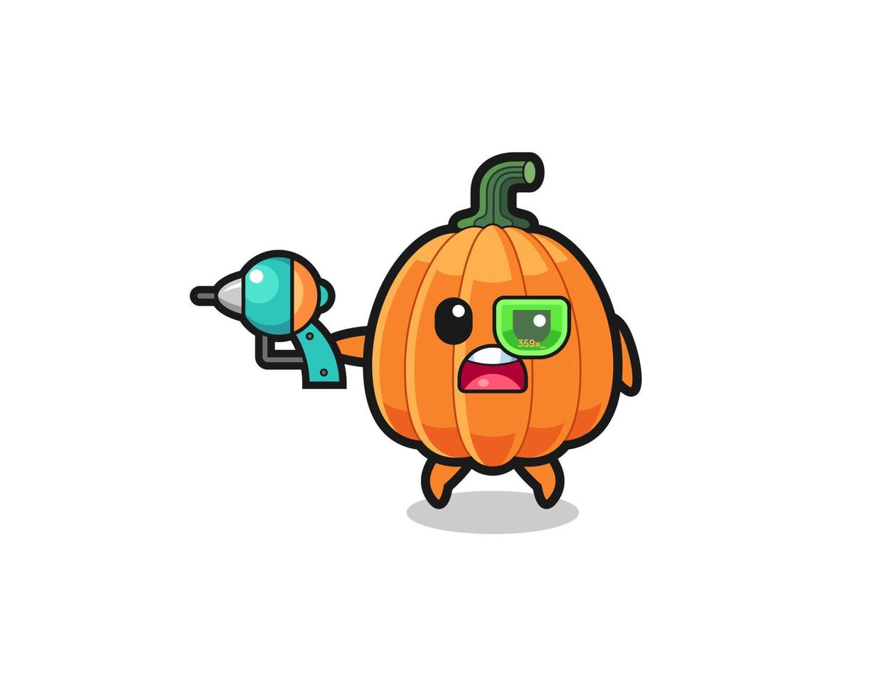 cute pumpkin holding a future gun vector