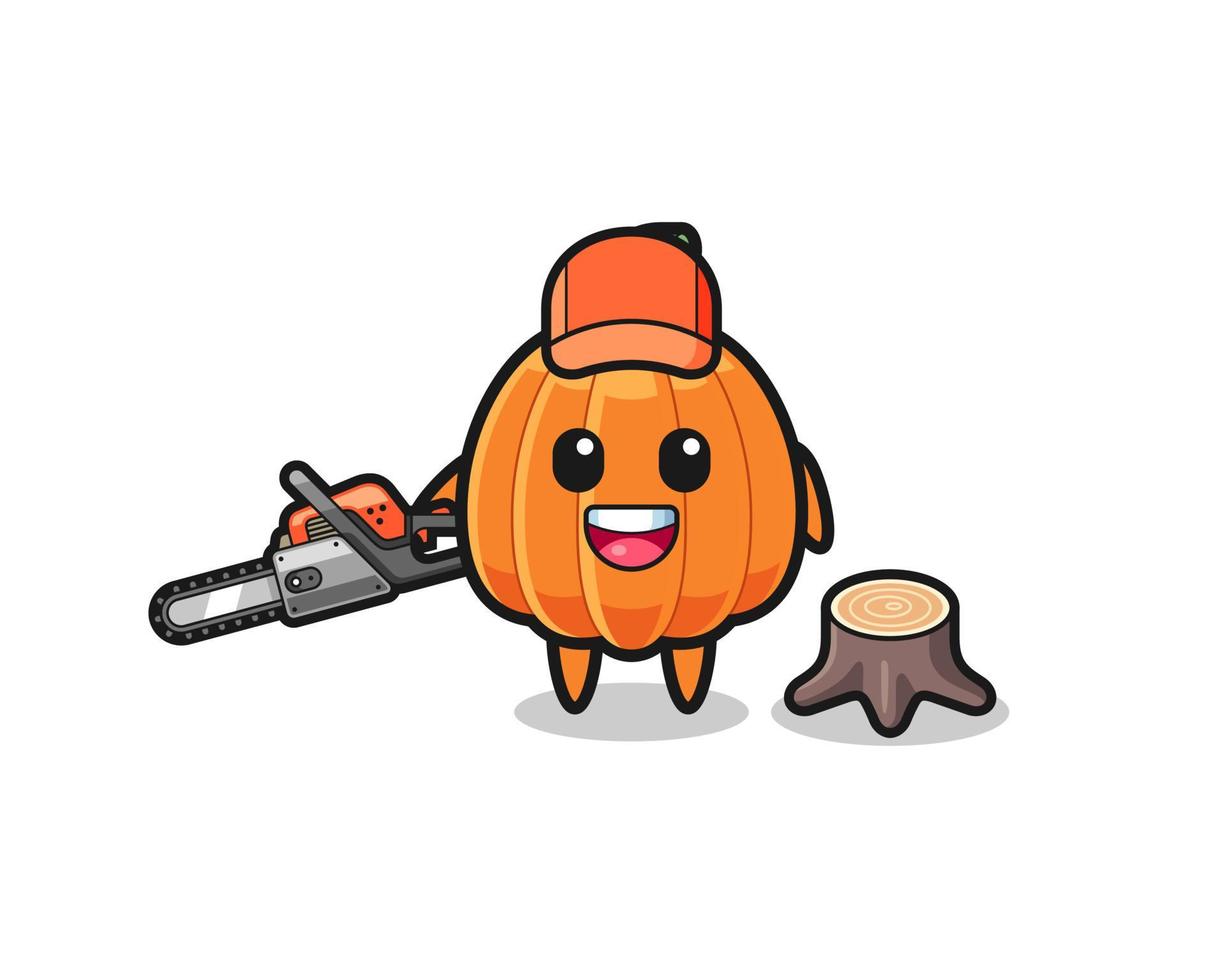 pumpkin lumberjack character holding a chainsaw vector