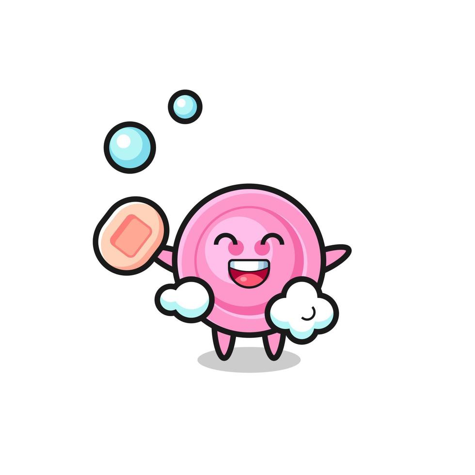 clothing button character is bathing while holding soap vector