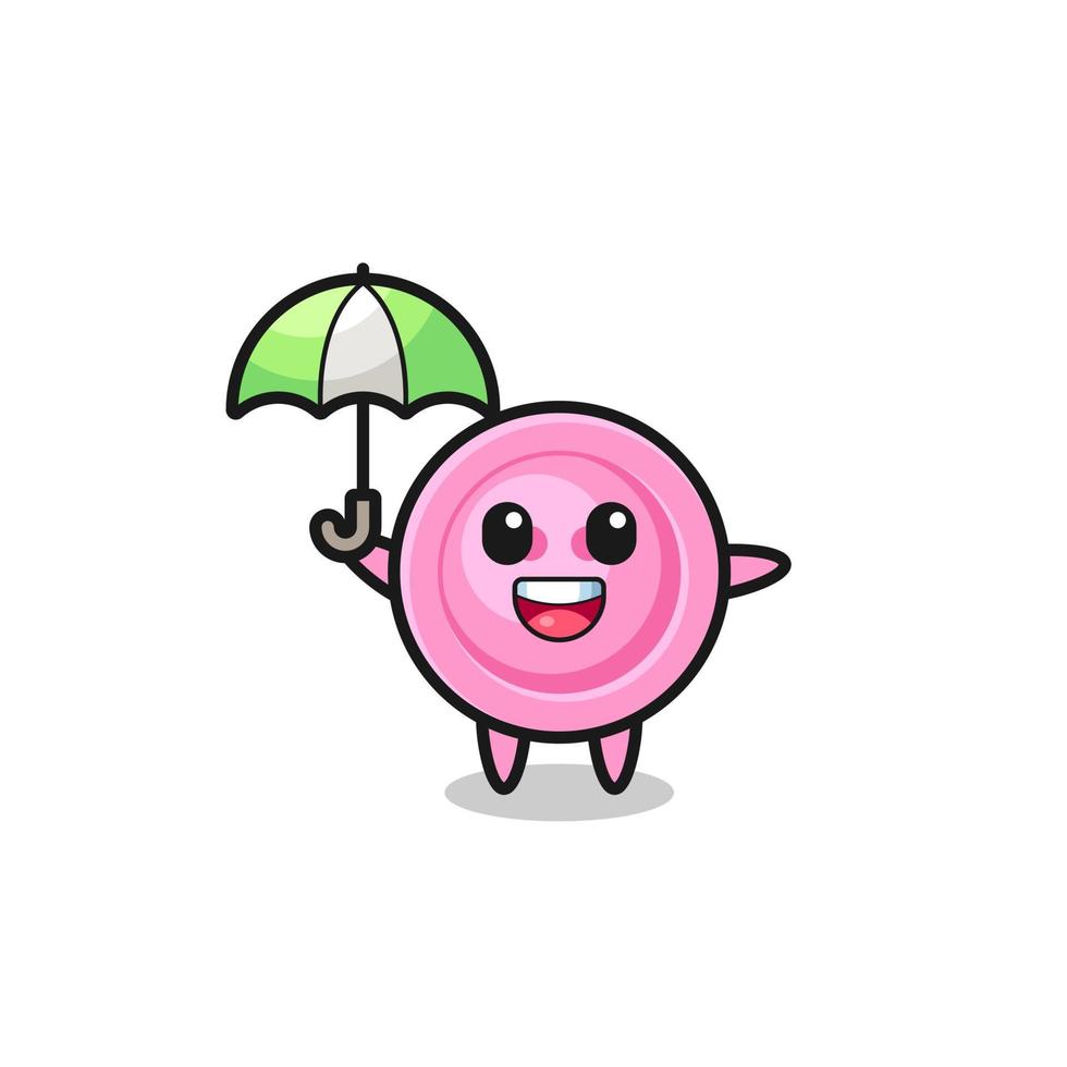cute clothing button illustration holding an umbrella vector