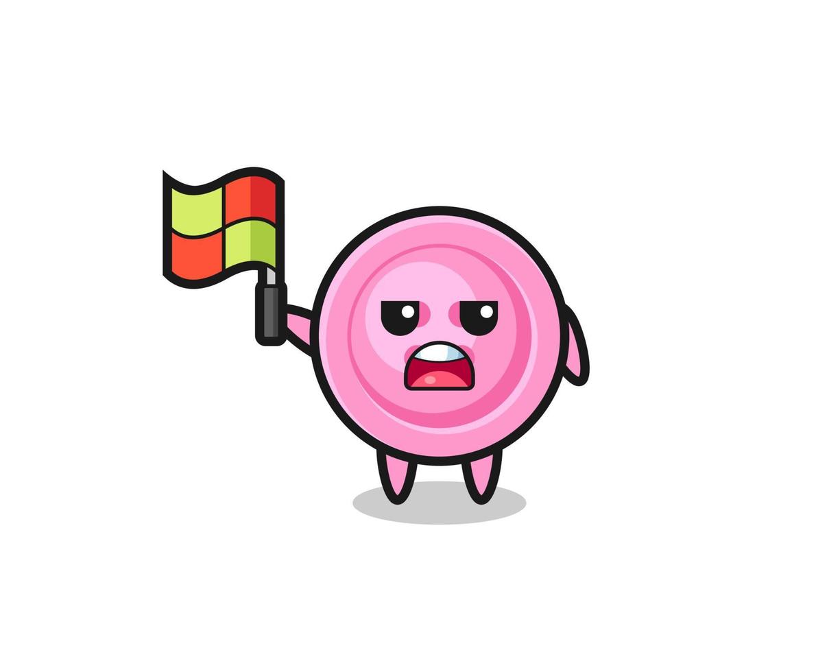 clothing button character as line judge putting the flag up vector