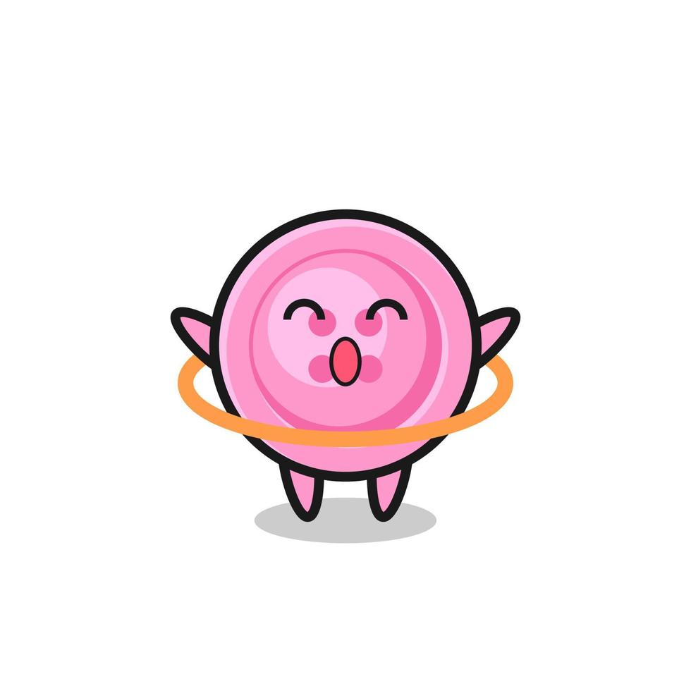 cute clothing button cartoon is playing hula hoop vector