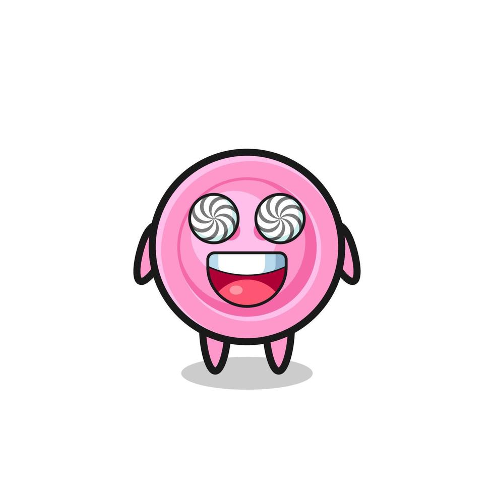 cute clothing button character with hypnotized eyes vector