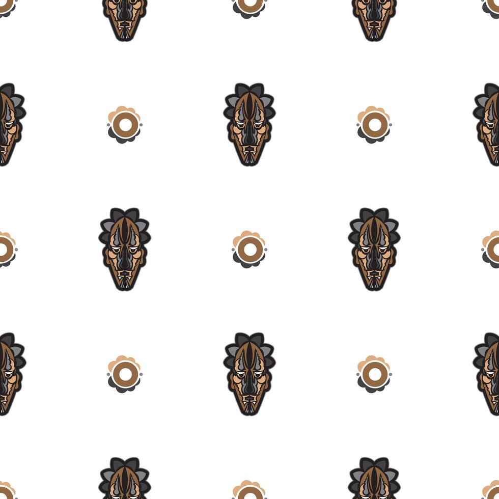 Seamless pattern with tiki mask in the Polynesian style. Good for backgrounds and textiles. Vector