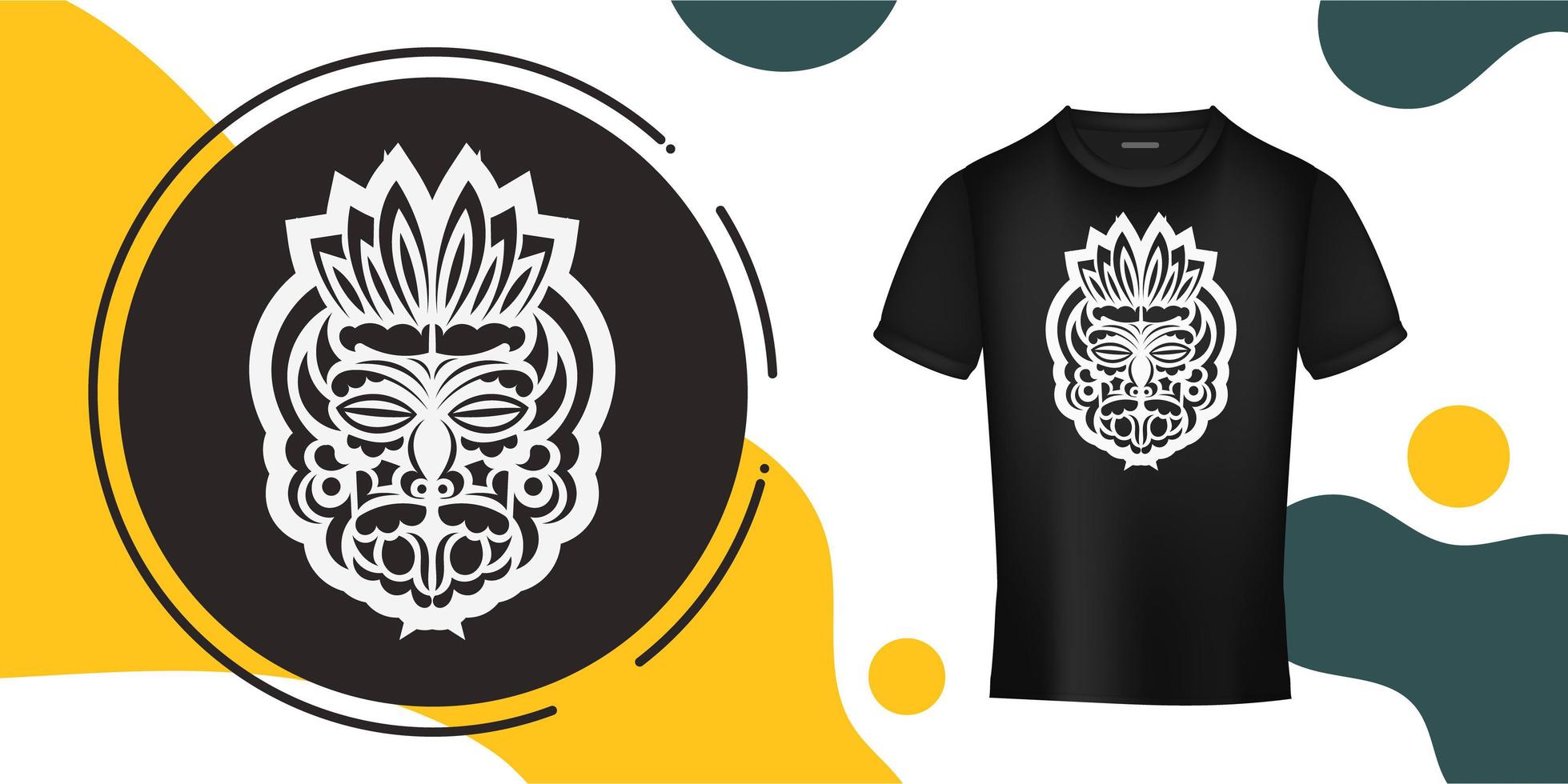 The mask of the gods in the form of Maori patterns. A ready-made template for your print on a T-shirt, cup or mobile case. Vector illustration.