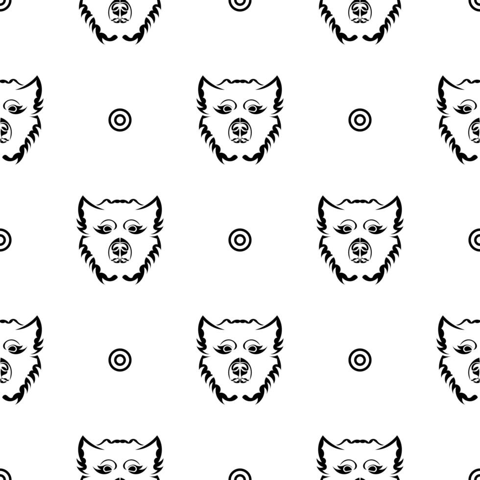 Black-white seamless pattern with a dog's face. Good for clothing and textiles. Vector
