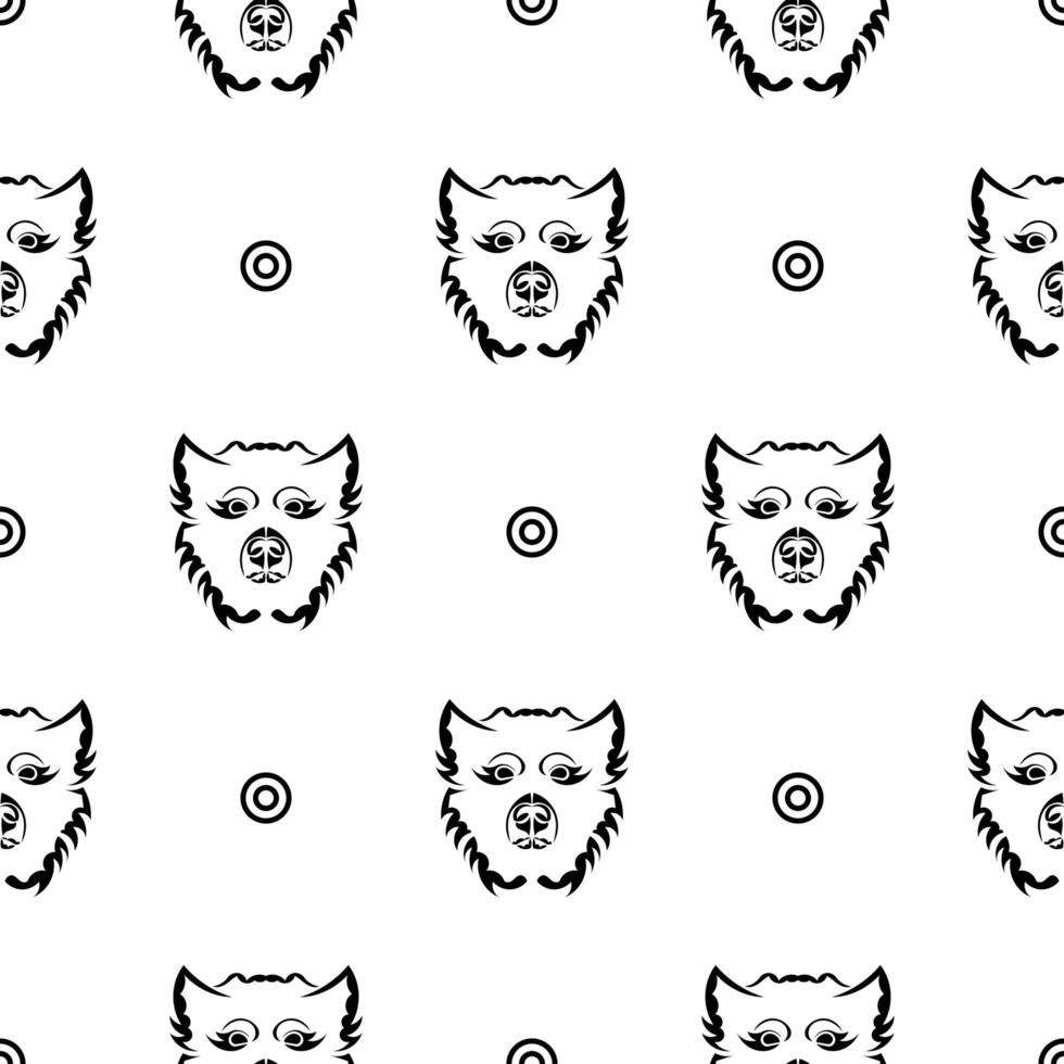 Black-white seamless pattern with a dog's face. Good for clothing and textiles. Vector