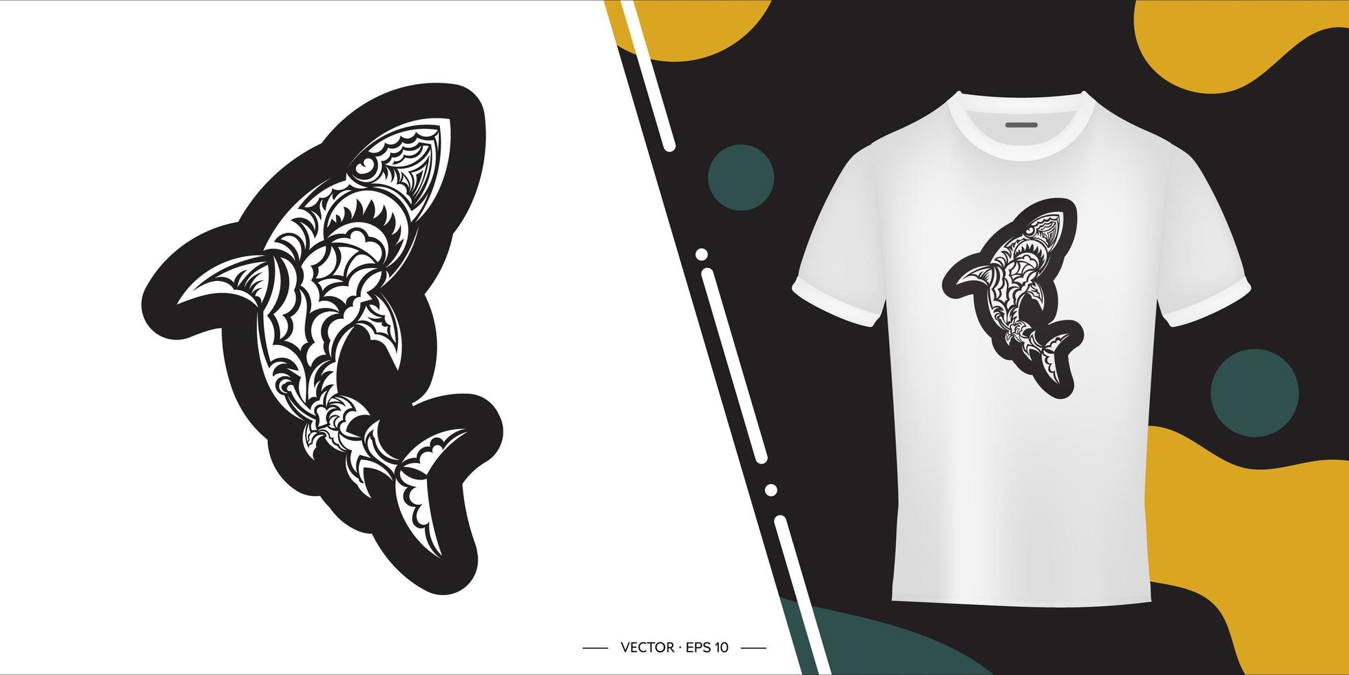 Shark in Samoa style print for t-shirt. Isolated. Vector illustration