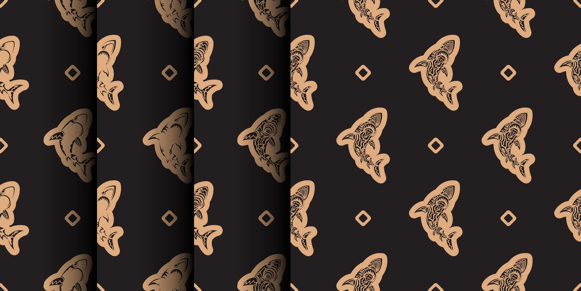 Set of Seamless luxury pattern with sharks. Good for menus, postcards, books, murals and fabrics. Vector