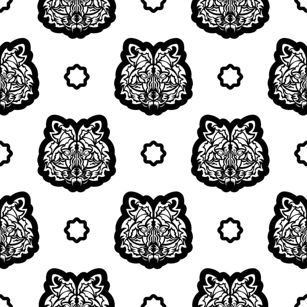 patrón transparente en blanco y negro con cara de tigre en estilo polinesio. bueno para prendas, textiles, fondos y estampados. vector