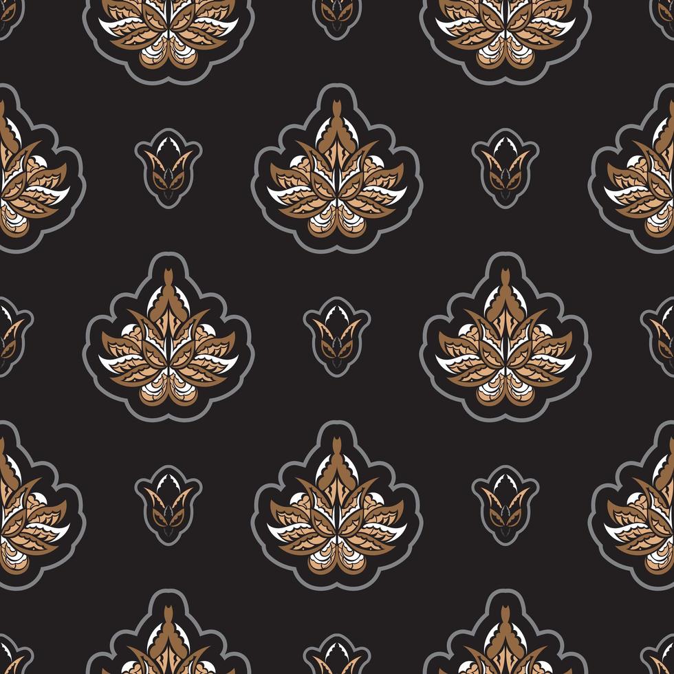 Seamless pattern with lotuses. Dark background. Expensive and luxurious style. Good for clothing and textiles. Vector illustration.