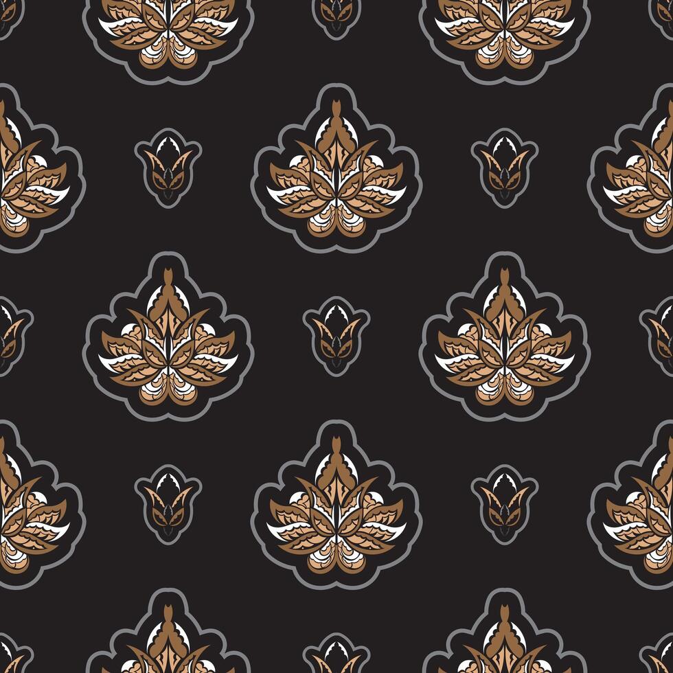 Seamless pattern with lotuses. Dark background. Expensive and luxurious style. Good for clothing and textiles. Vector illustration.