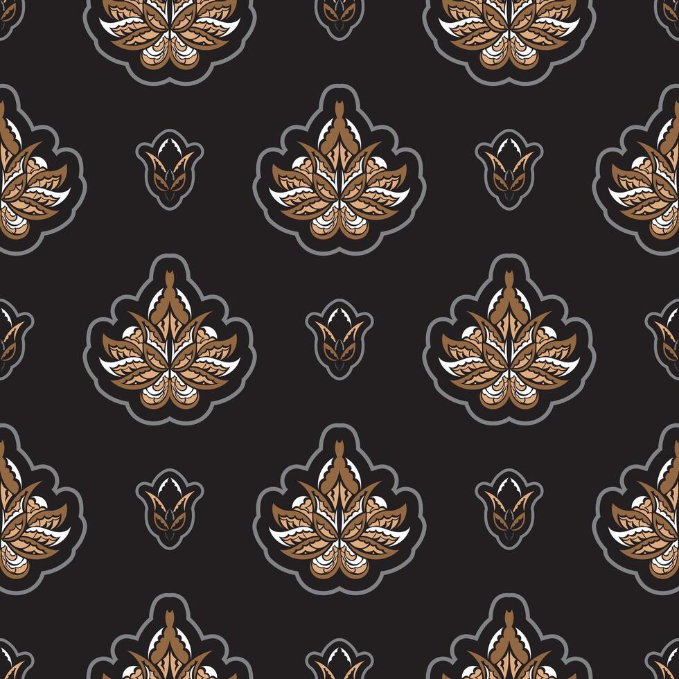 Seamless pattern with lotuses. Dark background. Expensive and luxurious style. Good for clothing and textiles. Vector illustration.