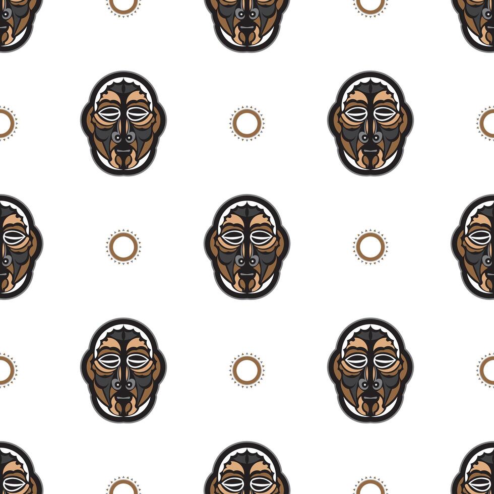 Seamless pattern with tiki mask in Hawaiian style. Good for t-shirt prints, cups, phone cases. Isolated. Vector illustration.