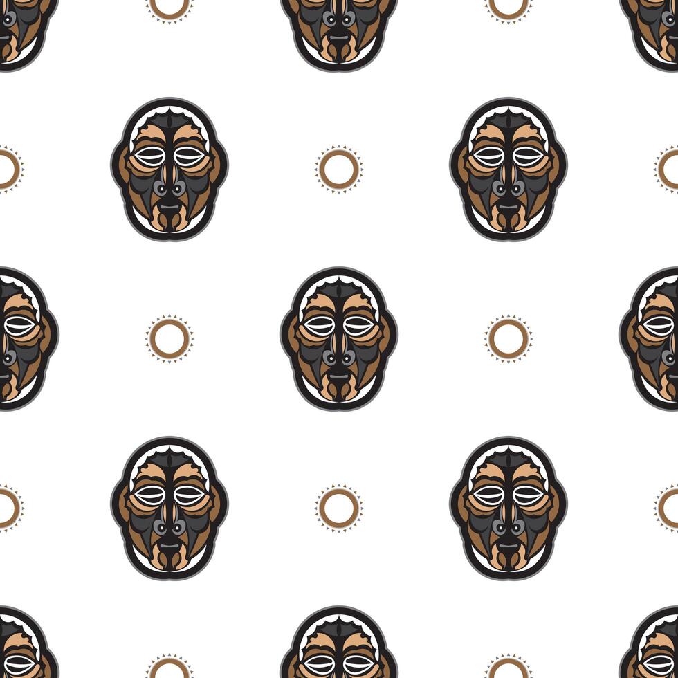 Seamless pattern with tiki mask in Hawaiian style. Good for t-shirt prints, cups, phone cases. Isolated. Vector illustration.