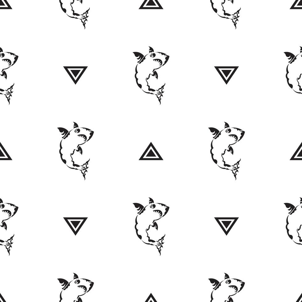 Seamless black and white pattern with sharks. Good for backgrounds, prints, apparel and textiles. Vector illustration.
