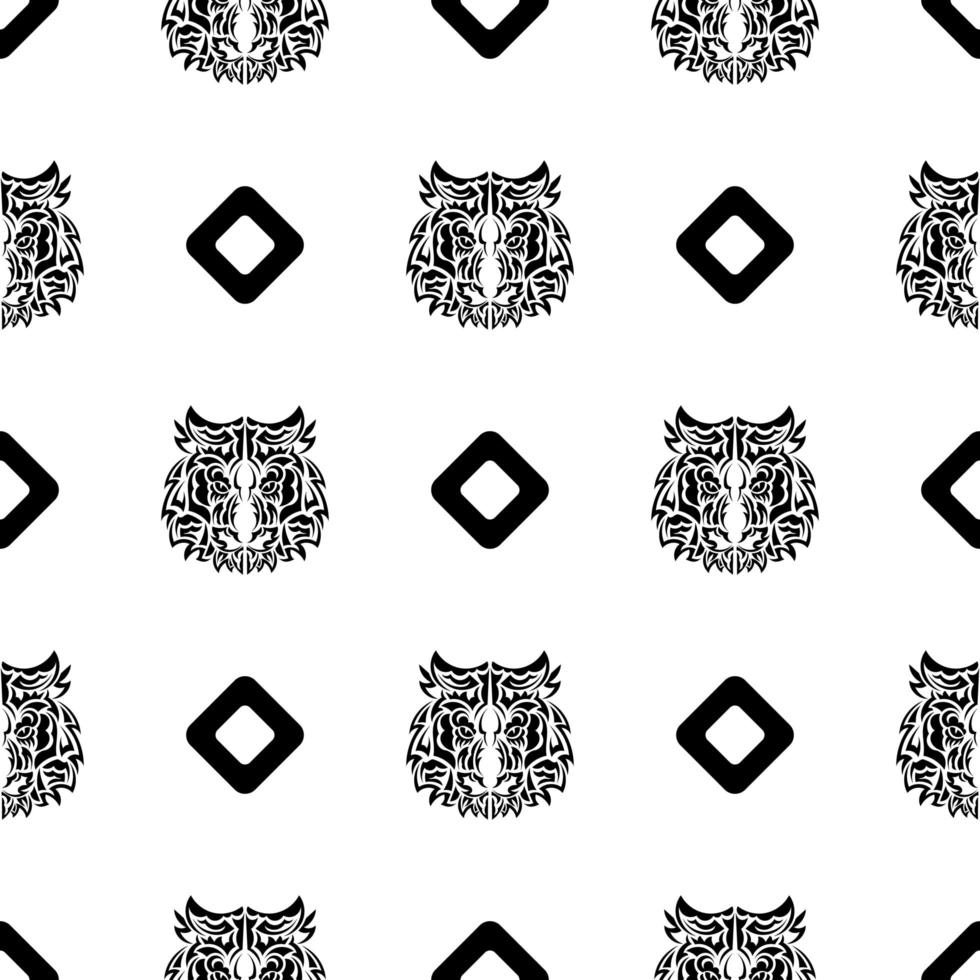Polynesian style tiger face seamless pattern. Boho tiger face. Good for backgrounds, prints, apparel and textiles. Vector