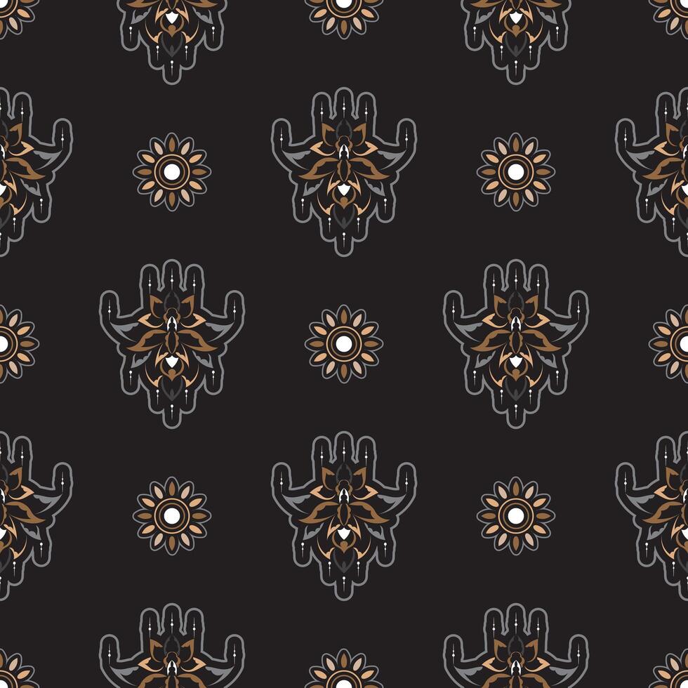 Dark lotus seamless pattern. Good for mural wallpaper, fabric, postcards and printing. Vector illustration.