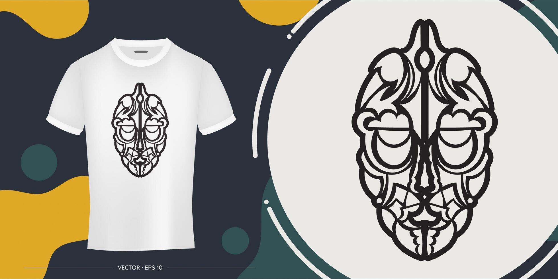 Face from Maori Patterns. Tiki mask. Template for prints of t-shirts. Vector