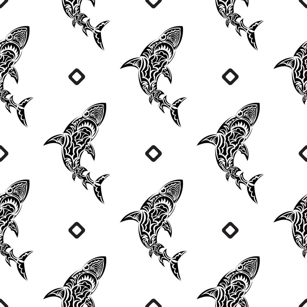 Seamless black and white pattern with sharks. Good for menus, postcards, books, murals and fabrics. Vector illustration.