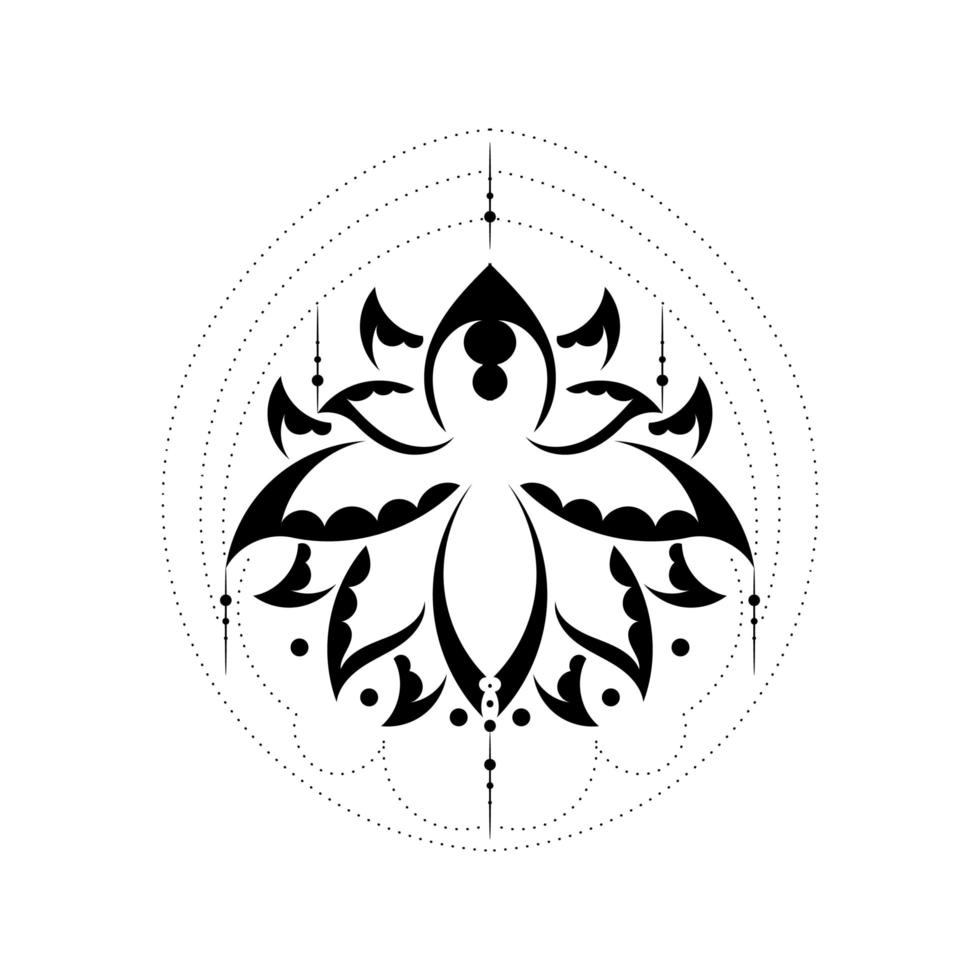 Lotus flower tattoo, yoga or zen decorative element in boho style. Vector illustration.