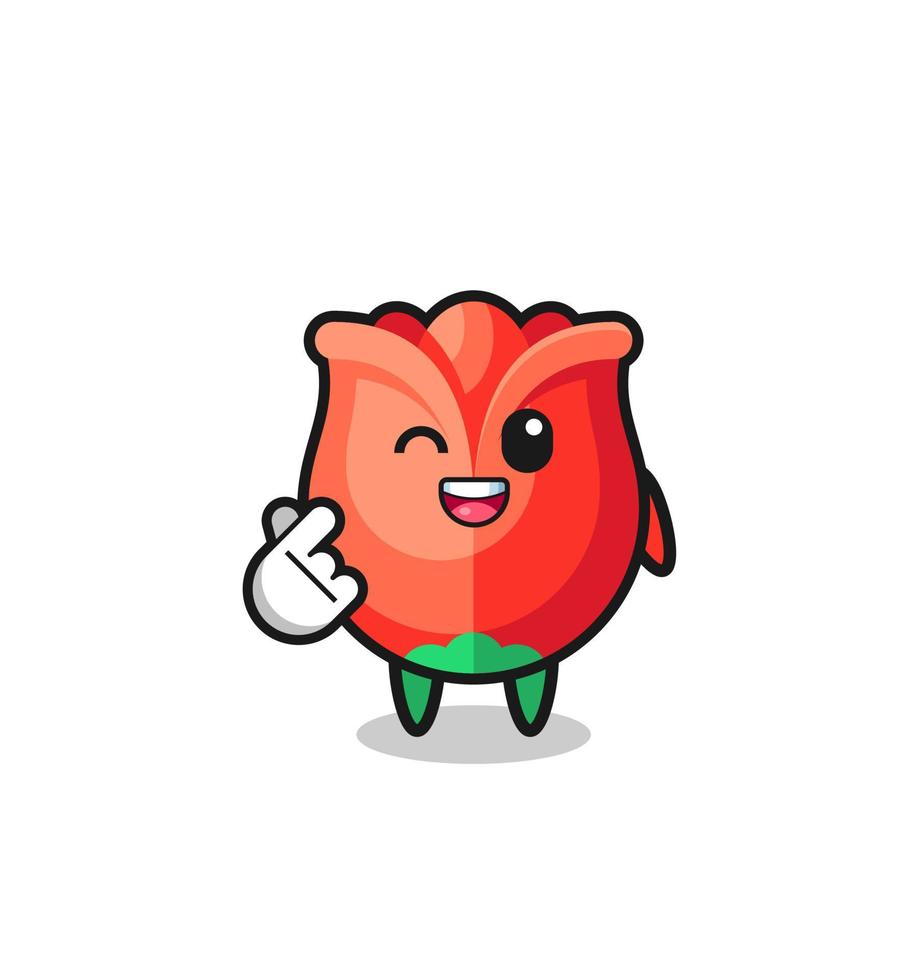 personaje de rosa haciendo corazón de dedo coreano vector