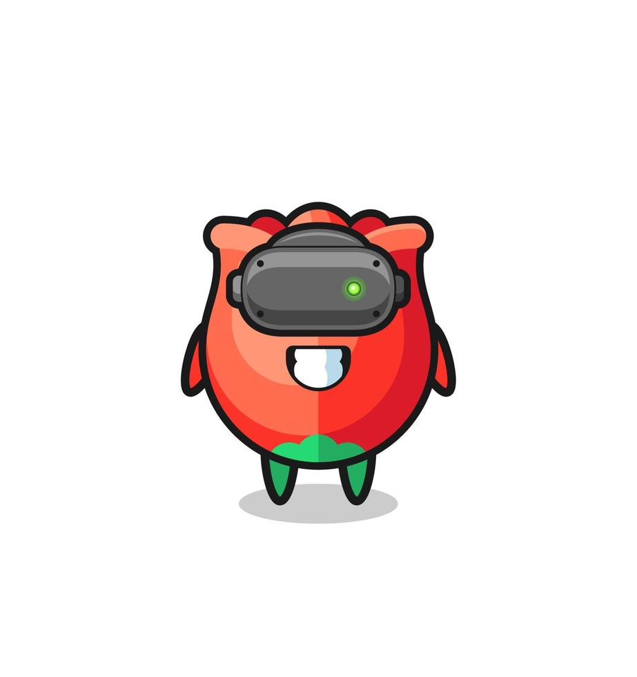 cute rose using VR headset vector