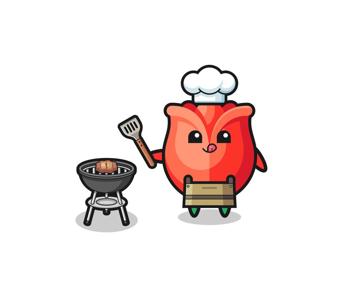 rose barbeque chef with a grill vector