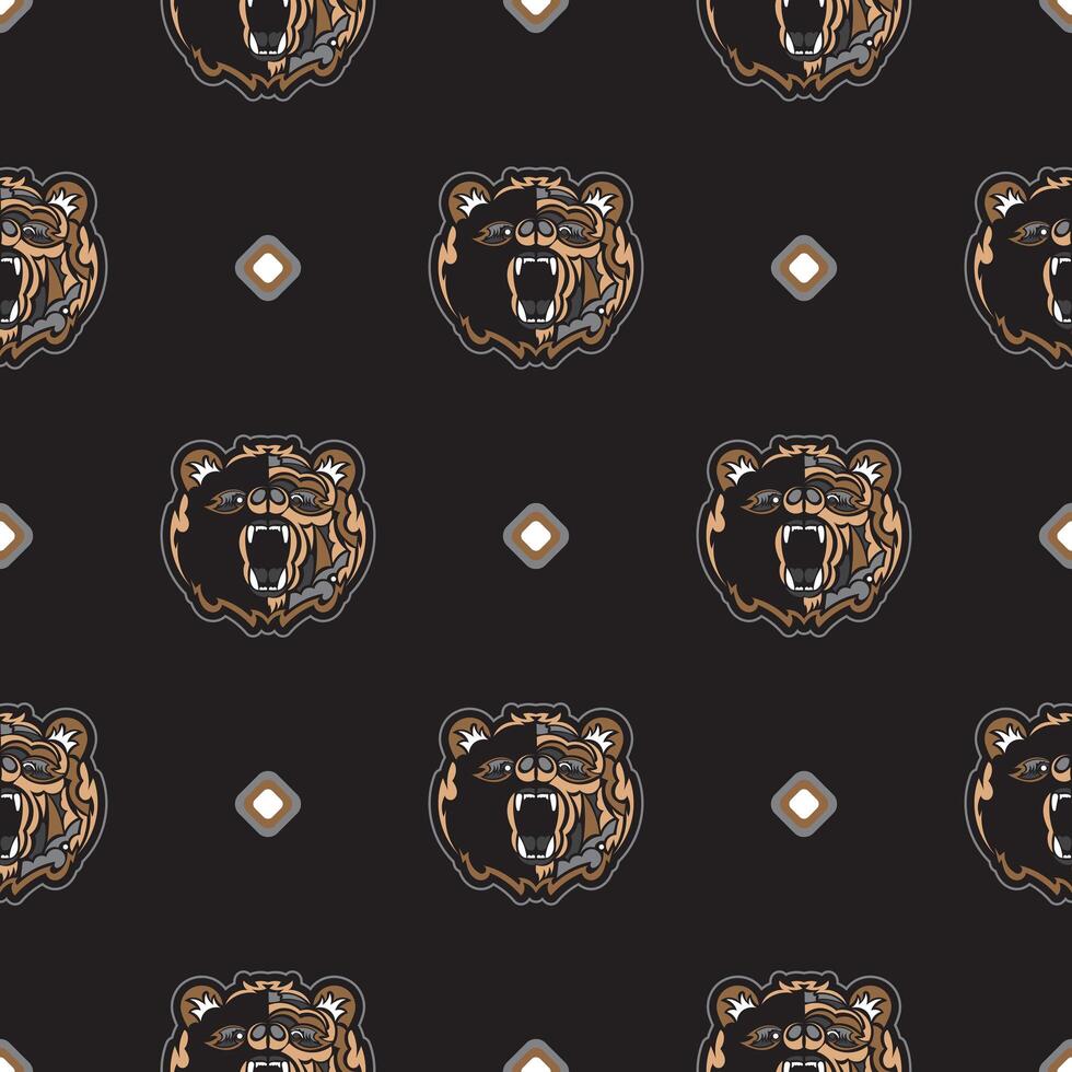 Seamless pattern with BEAR FACE in Simple style. Good for backgrounds and prints. Vector