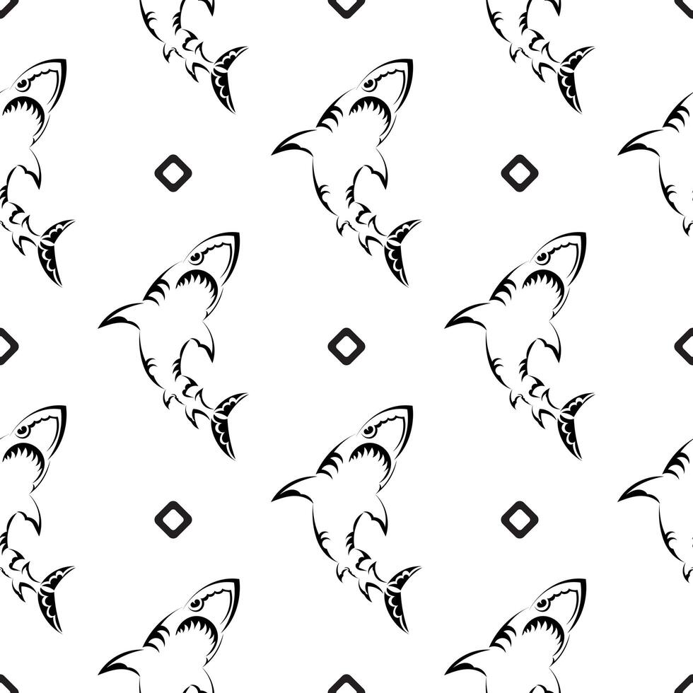 Seamless black and white pattern with sharks. Good for mural wallpaper, fabric, postcards and printing. Vector illustration.