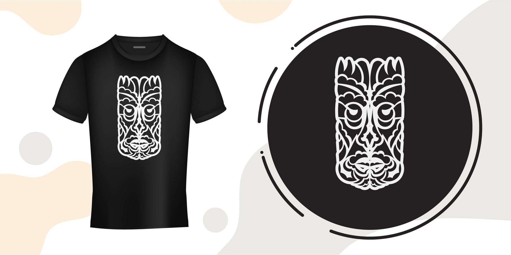 Tiki mask in Hawaiian style. Face from Polynesian patterns. Suitable for t-shirts, phone cases and tattoos. Vector illustration.