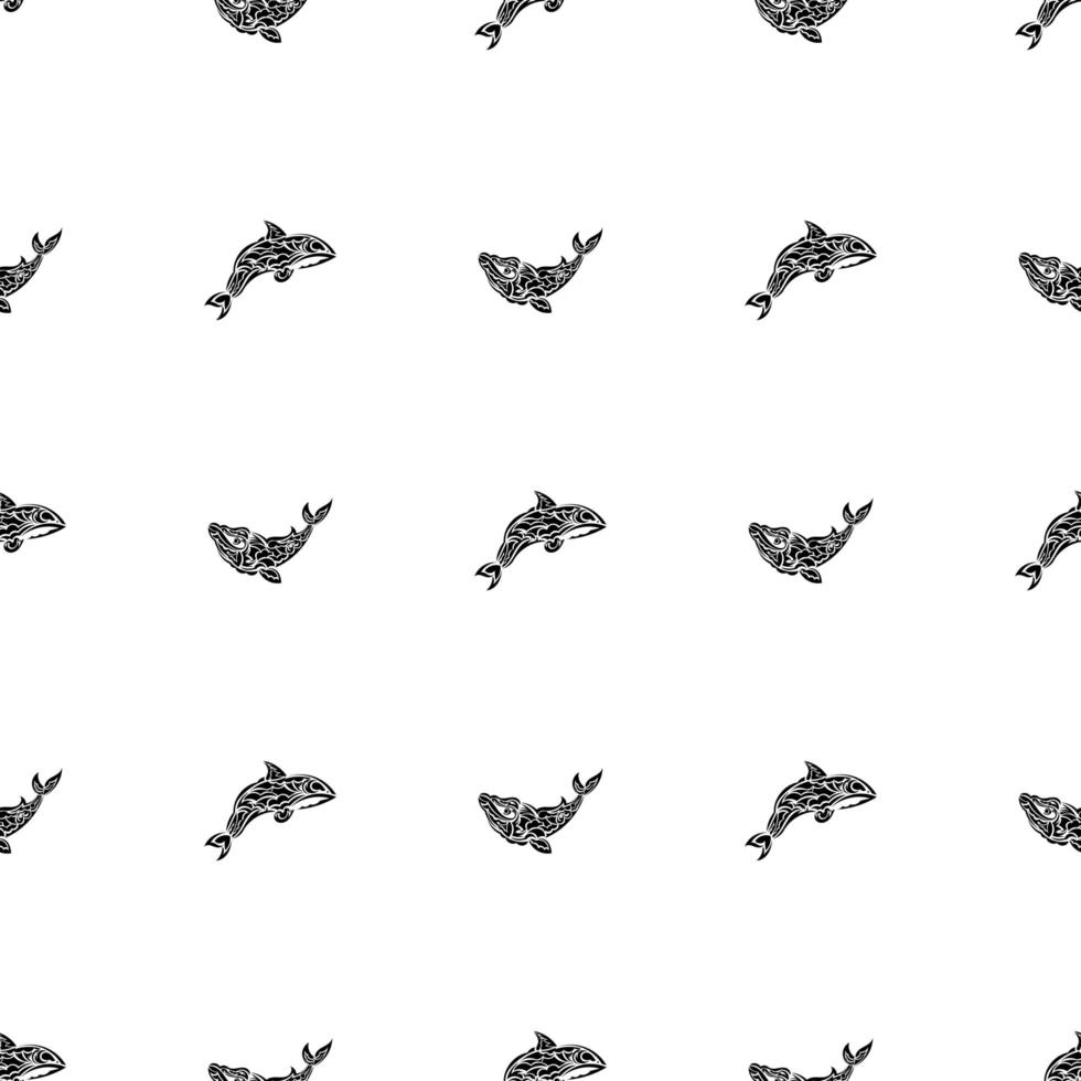 Seamless Black and White Pattern with Whales in Simple Style. Good for clothing and textiles. Vector illustration.