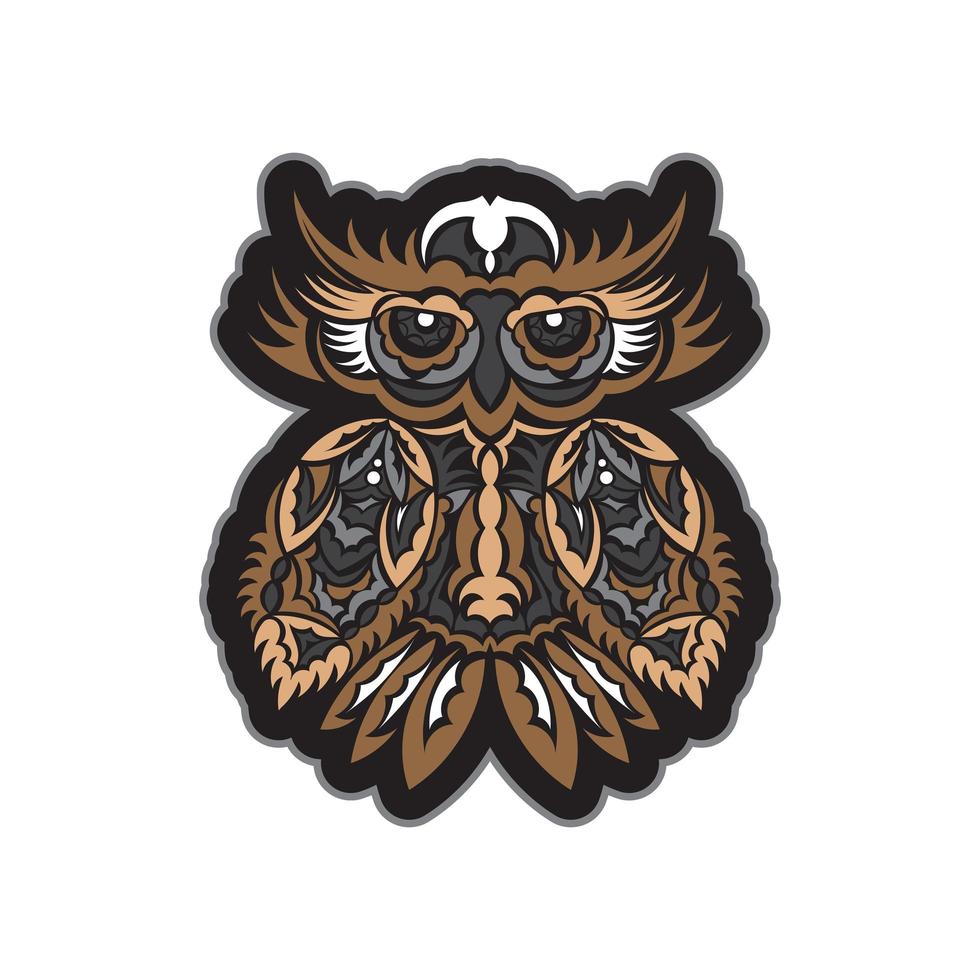 Colored print head of an owl. Hawaii and samoa patterns. Exclusive corporate design. Isolated. Vector