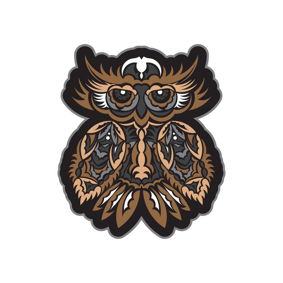 Colored print head of an owl. Hawaii and samoa patterns. Exclusive corporate design. Isolated. Vector