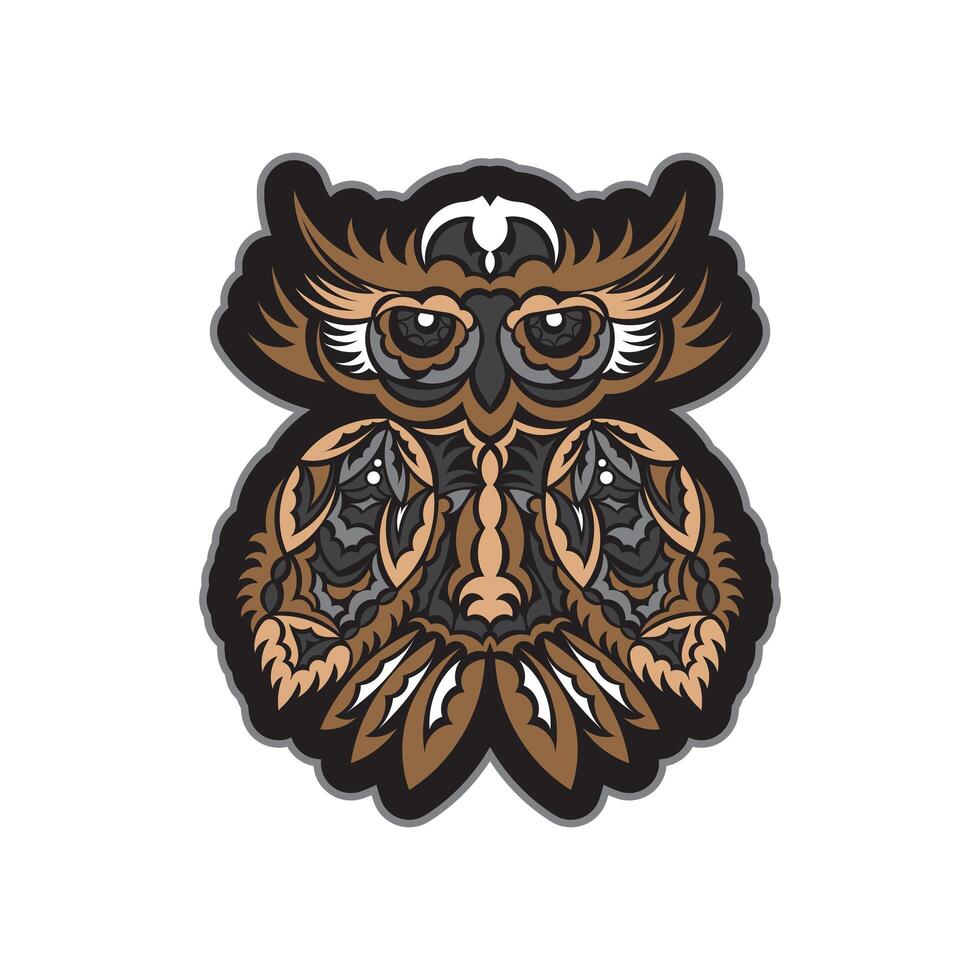 Colored print head of an owl. Hawaii and samoa patterns. Exclusive corporate design. Isolated. Vector